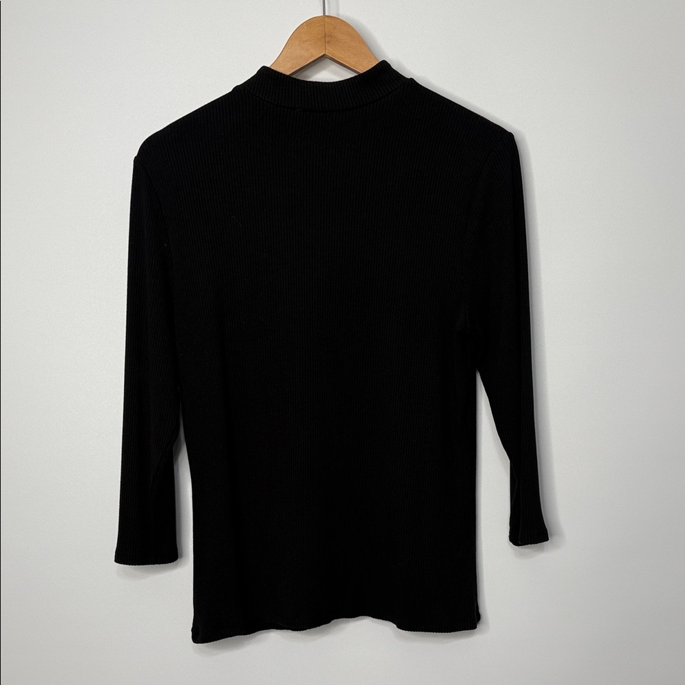 Express Black Ribbed Mock Neck Button-Detail Top … - image 7